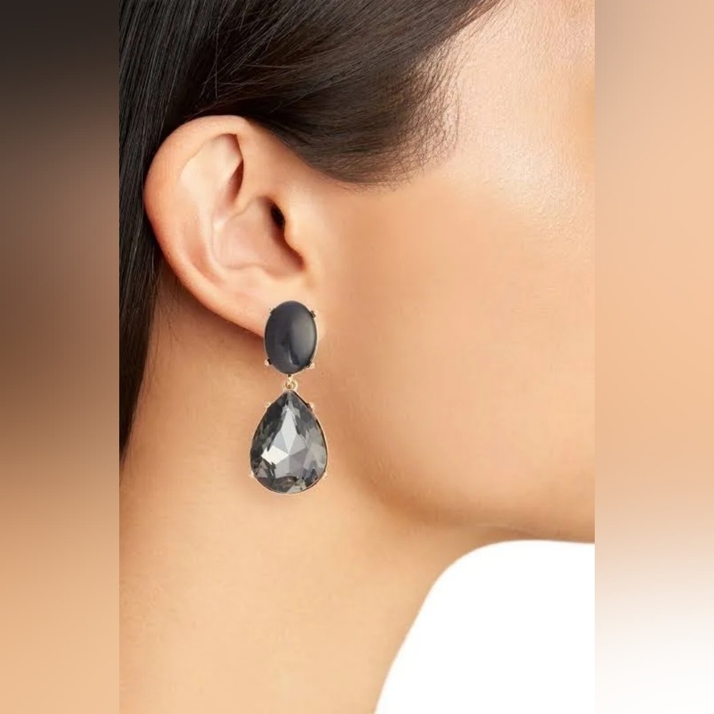 Halogen Gemstone Statement Drop Earrings - Black/Gold - NWT